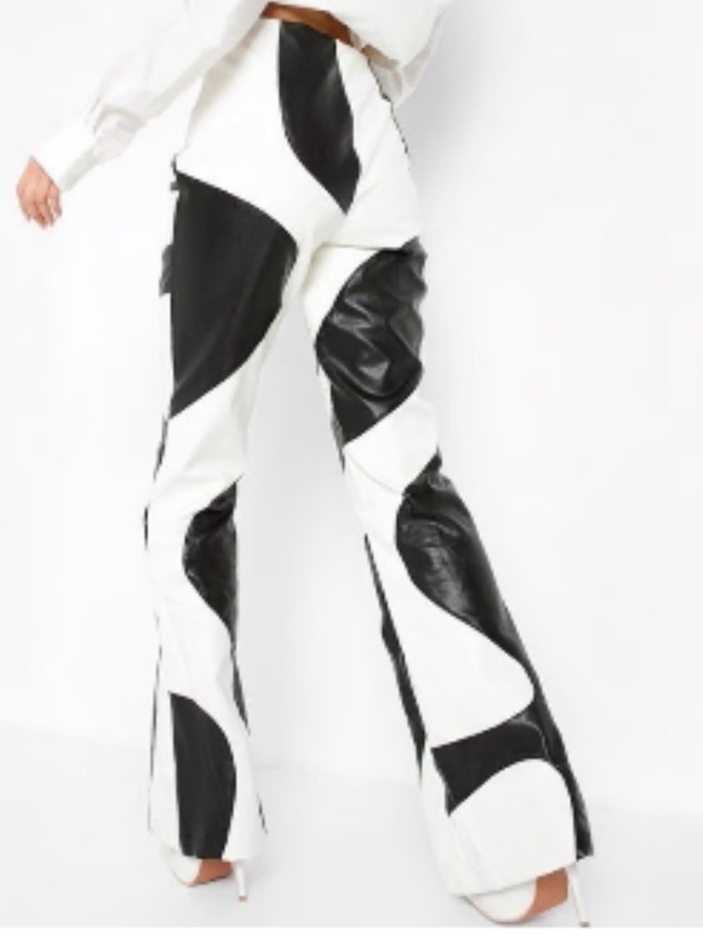 Boohoo Black & White Curved Patchwork Flare Pants